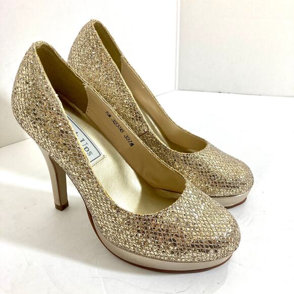 Champagne gold glitter platform pumps, women's size 5 style Candice by Touch Ups - Picture 12 of 12